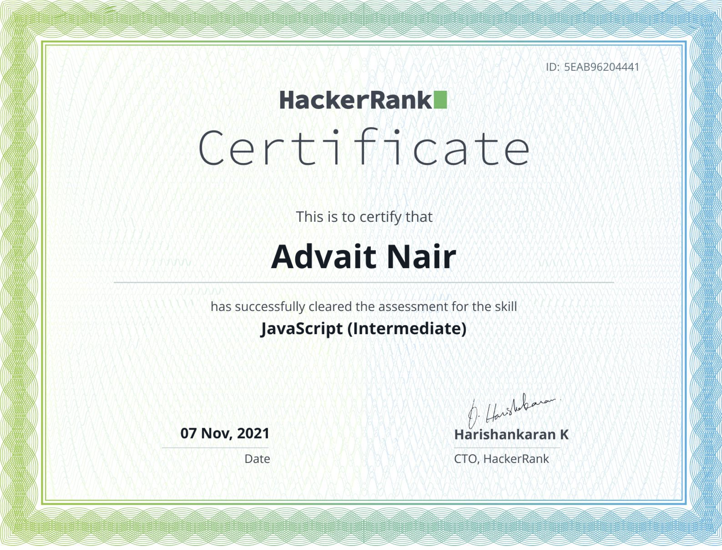 Hackerrank Javascript Basic - achieved c.07/11/2021